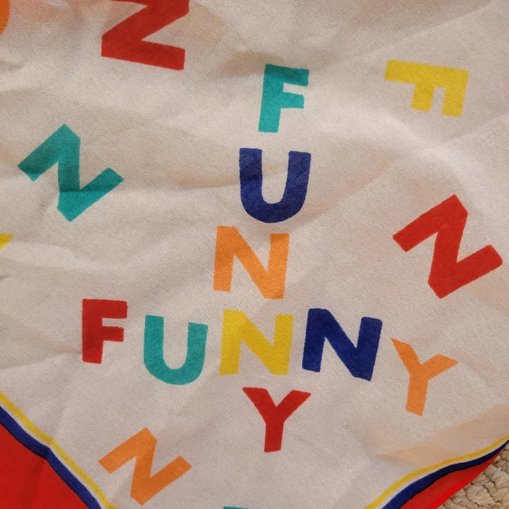 FUNNY! Italian Colorful Letterprint Scarf Vintage 1970s? ~ Cute ~ Teacher Comedy